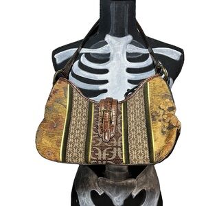 Vintage Fossil Tapestry and Leather Shoulder Bag